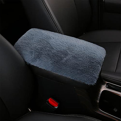 YUNXNYC Fluffy Car Armrest Cover, Plush Faux Wool Console Cover Pad Cushion, Universal Soft Fuzzy Middle Arm Rest Protector for Cars (Gray)