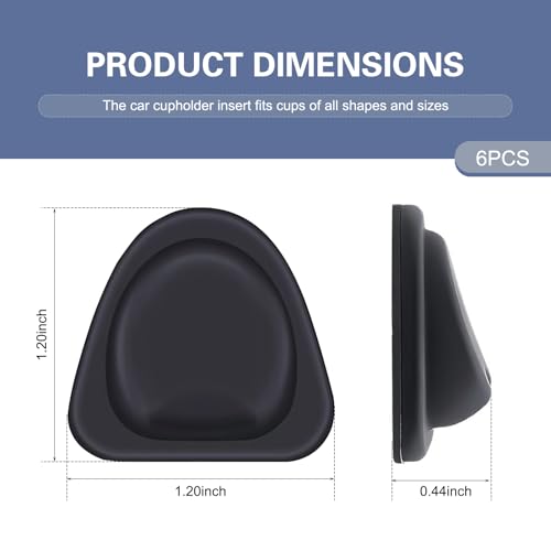 6 PCS Upgrade Car Cup Holder Insert Position Limiter, Anti-shake Silicone Car Water Bottle Stabilizer, Self-adhesive Automotive Cup Holders Pad, for Most Cars (Black)