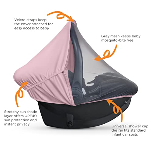Summer Baby Car Seat Cover | 2-in-1 Breathable Carseat Sun Shade & Mosquito Net | UV Protection Lightweight Canopy Covers for Infant Girls | Bug Net Mesh for Warm Weather (Pink) - color: Pink