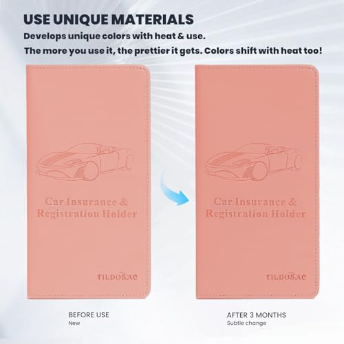 Car Registration & Insurance Card Holder Leather Auto Glove Box Organizer Document Wallet with Magnetic Shut - color: Pink-Upgraded