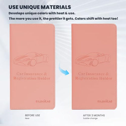 Car Registration & Insurance Card Holder Leather Auto Glove Box Organizer Document Wallet with Magnetic Shut - color: Pink-Upgraded