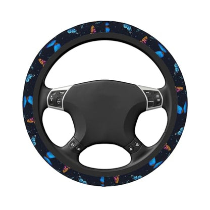 Fancy Butterflies Elastic Steering Wheel Cover Non-Slip Breathable Steering Wheel Protector Fit Auto, SUVs, Truck - color: Fancy Butterflies