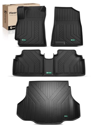 YHTAUTO Floor Mats & Cargo Mat Compatible with Hyundai Elantra 2021-2026 (Not Hybrid), TPE Floor Liners All-Weather Protection Custom Fit, 1st & 2nd Row & Trunk Mat, Set of 4