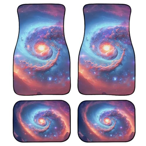 Galaxy Space Print Car Floor Mats Set of 4 Universe Nebula Universal Vehicle Floor Carpet Decorative Cosmic Auto Front Rear Foot Rugs for Trucks SUV Sedan - color: Purple