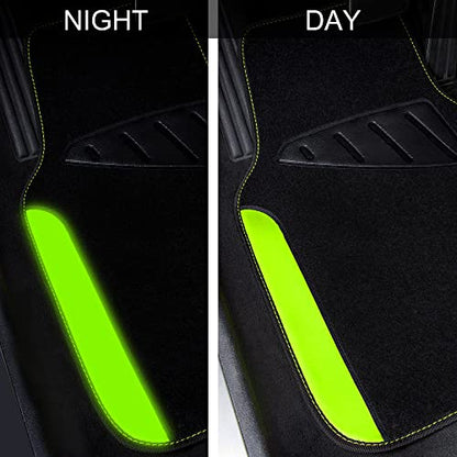 CAR PASS Fluorescent Leather & Waterproof Car Carpet Floor Mats, Universal Car Mats Fit for SUV,Vans,sedans, Trucks,Set of 4pcs Car Carpet with Anti-Slip nibbs Driver Heel Pad (Black Green Lime) - color: Black and Green