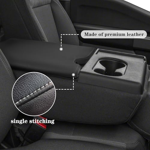 Center Console Armrest Cover Replacement Compatible with Ford F150 2015-2025& 2017-2025 F250 F350 F450 with 40/20/40 (Jump Seat Console), Leather Armrest Protector (Black,Leather Part Only)