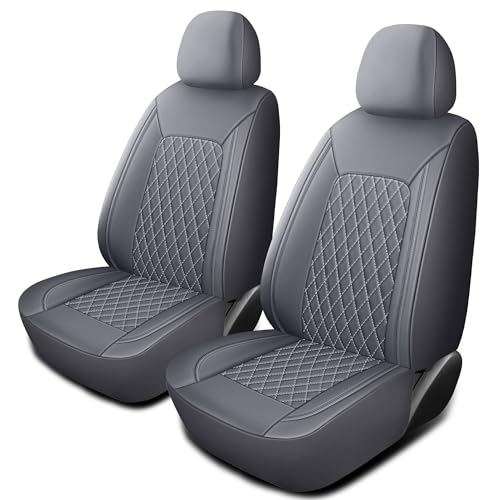 HChengkikz Car Seat Covers, Breathable and Waterproof Leather Seat Covers, Luxury PU Universal Fit Automotive Airbag Compatible for Most Cars Sedans SUV and Truck (2 Pieces, Front Seat, Grey) - color: N1 Gray, size: Front Seat