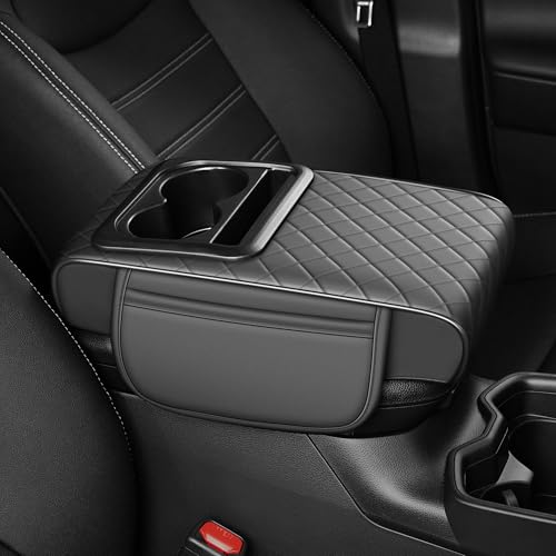 Center Console Cover for CR-V: Armrest Cover for Car with 2 Storage Bags - Waterproof Leather Center Console Cover with Cup Holder for Car,Anti-Scratch Auto Armrest Pad Accessory （Grey - color: 005#Grey, size: Fit for Honda CR-V
