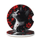 Absorbent Ceramic Car Coasters for Cup Holders, Black Cat Red Flower Design 2.56" Anti Slip Universal Drink Cup Coasters for Women Men (2 Pack) - color: Black Cat Red Flower