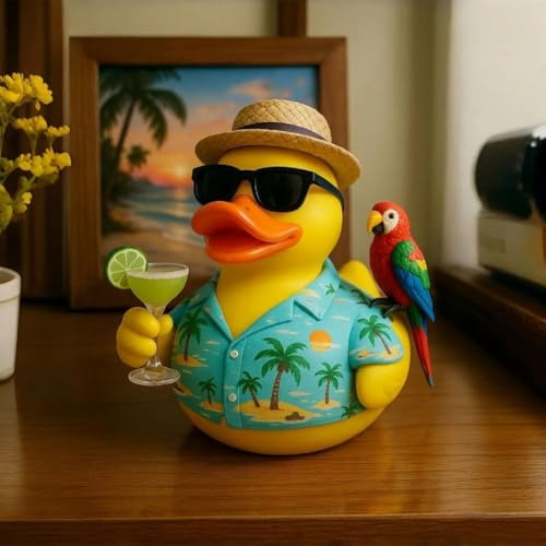 Tropical Tribute Duck, Unique Duck Funny Resin Duck Figurines Memorial Duck, Collectible Tropical Music Tribute Duck Hand-Painted Rubber Rainforest Bird Parrot Ducks Table Party Home Decor Gift - color: I