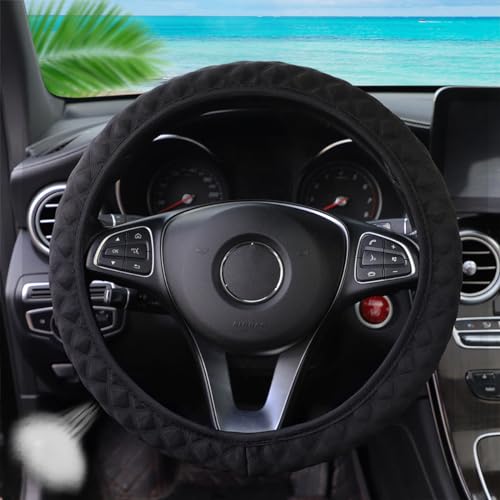 zipelo Elastic Stretch Steering Wheel Cover, Microfiber Breathable Ice Silk, Universal 15 Inch Anti-Slip Car Steering Wheel Protector, Warm in Winter and Cool in Summer, for Men and Women (Black) - color: Black
