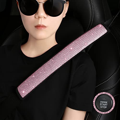 HighnessHwoo Bling Car Seatbelt Covers for Women Girls, Rhinestone Crystal Velvet Seat Belt Cushion Pad Cover Protector, Diamond Shine Safety Shoulder Pad, Car Interior Accessories, 2pcs, Pink, 34cm - color: Pink, size: 13.6in(34.5cm) - 2pcs