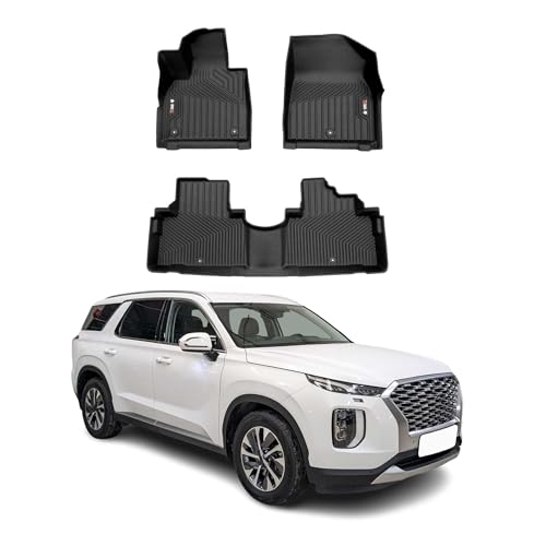 OMAC Premium Floor Mats for Hyundai Palisade 2020-2025 Car Mats All Weather 3D Custom Fit Rubber Mat Waterproof Odorless TPE Floor Liners Laser Measured Non-Slip (Black) - size: Floor Mats Set