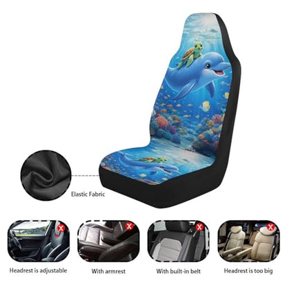 Dolphin Fish Seat Covers for Cars Front Seat, Sea Turtle Two Pack Front Seat Covers Car Seat Protectors Universal SUV Truck Van Sedans Automotive Interior Covers - color: Dolphin Sea Fish