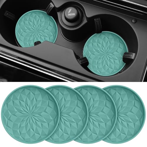 Car Coasters for Cup Holders [4 Pack] - 2.75in Silicone Auto Mug Mats - Universal Non-Slip Recessed Car Interior Accessories Teal Blue - color: 4pack-teal Blue