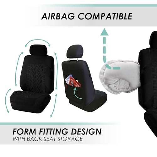 FH Group Three Row Set 7 Seater Black Travel Master Car Seat Covers, Airbag and Split Rear Car Seat Cover Universal Fit Interior Accessories for Cars Trucks and SUV Automotive Seat Covers - color: Black