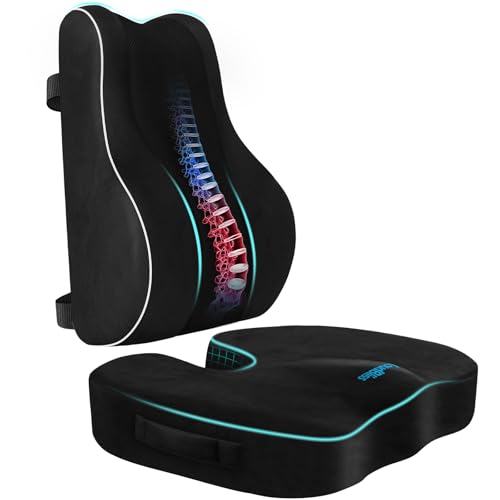 CloudBliss Ergonomic Lumbar Support Pillow Seat Cuhsion - Memory Foam for Lower Back Pain Relief, Adjustable Straps & Mesh Cover for Office, Gaming, Car Seat (Black) - color: Black