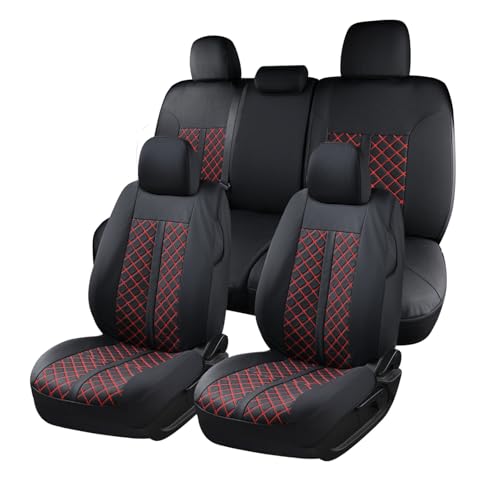 Truckiipa Tacoma Truck Seat Covers Full Set Leather Waterproof Seat Covers Fit for 2005-2015 Toyota Tacoma Double Crew Cab, Full Set, Black&Red - color: Full Set/Black&Red, size: Tacoma 2005-2015
