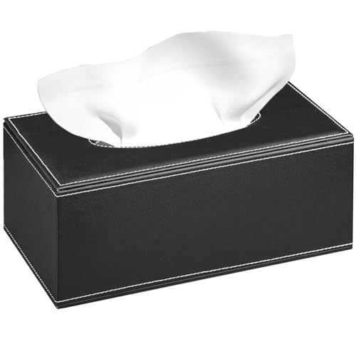 Leather Tissue Box Cover Rectangle,Stylish Tissues Box Holder Modern Rectangular Facial Paper Towels Organizer/Dispenser Decor Tissue Cover for Bathroom NightStand Coffee Table Home Office Desk.Black - color: Black