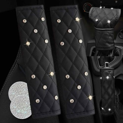 2Pack Bling Car Seatbelt Strap Covers & 1Pack Gear Shift Cover & 1Pack Handbrake Cover for Women Girls - Crystal Rhinestone Velvet Shoulder Pad Protector - Diamond Shine Safety Shoulder Pad - color: B-Diamond 4