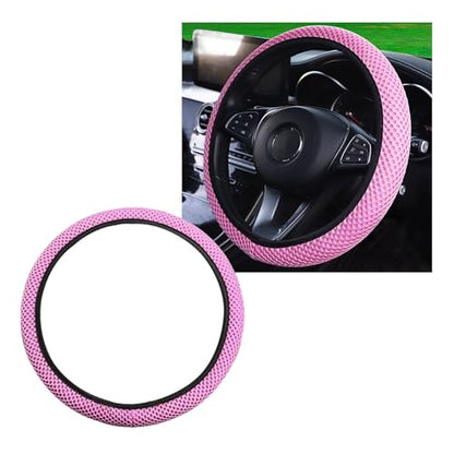 Yourkar Elastic Steering Wheel Cover, 15"×15" Comfy Breathable Stretch Steering Wheel Protector, Ice-Silk Cloth Polyester Steering Wheel Cover for Men Women, Car Accessories (Pink) - color: Pink