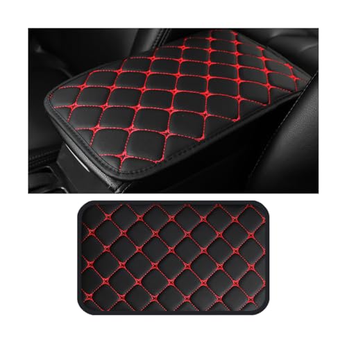 HZEL Car Center Console Cushion Pad, PU Leather Vehicle Armrest Protection Cover, Waterproof Automotive Interior Arm Rest Seat Box Mat Accessories, Universal for SUV, Sedan, Truck (Black/Red) - color: Black/Red