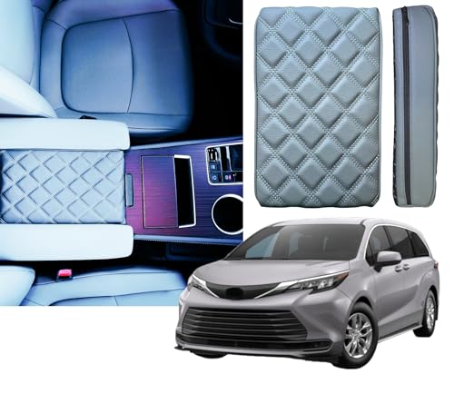 EMZ Leather Center Console Armrest Cushion Pad Accessories for Toyota Sienna 2021 2022 2023 2024 2025 (Gray) - color: Gray