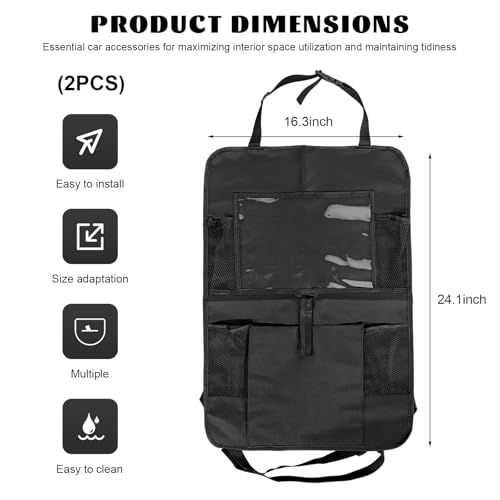 2 PCS Car Backseat Organizer, Multifunctional Seat Back Organizers with Touch Screen Tablet Holder, Waterproof Oxford Seat Back Storage Bag Kick Mats for Most Vehicles