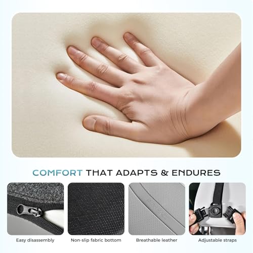 Coverado Upgraded Lumbar Support Pillow and Car Neck Pillow, Ergonomic Memory Foam Integrated Car Cushion Back Neck Support Pillow, Soft Leather Cushion Back Pain Relief for Car Seat Driving, Gray