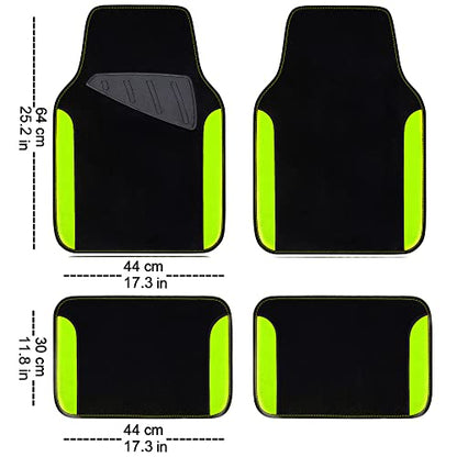 CAR PASS Fluorescent Leather & Waterproof Car Carpet Floor Mats, Universal Car Mats Fit for SUV,Vans,sedans, Trucks,Set of 4pcs Car Carpet with Anti-Slip nibbs Driver Heel Pad (Black Green Lime) - color: Black and Green