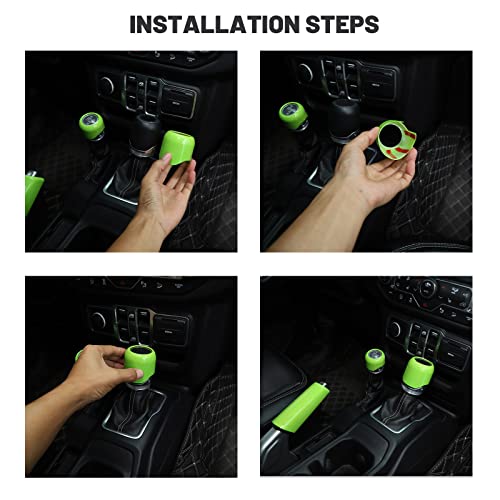 for Wrangler JL Handbrake Cover Green, Gear Shift Knob Cover for Jeep Wrangler JL JLU Gladiator JT 2018 Up Green Interior Accessories 3pcs