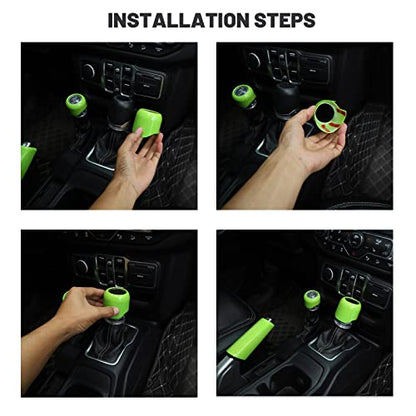 for Wrangler JL Handbrake Cover Green, Gear Shift Knob Cover for Jeep Wrangler JL JLU Gladiator JT 2018 Up Green Interior Accessories 3pcs