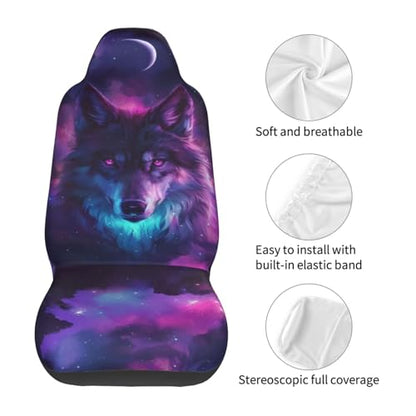 Purple Wolf Print Seat Covers Cool Animal on Galaxy Nebula Fabric Bucket Seat Cushion Universial Fit for SUV Truck Van Sedans Vans Dog & Car Seat Protector, Breathable - color: Wolf