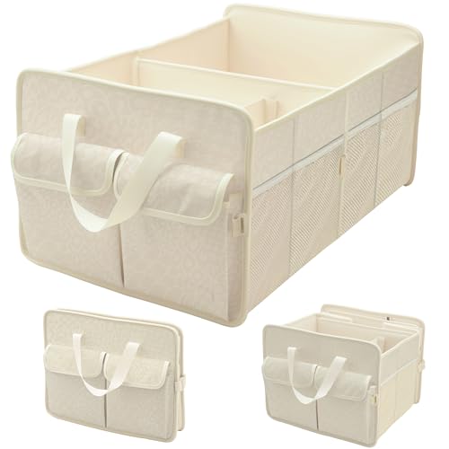SIBOFUEGO Sturdy Car Trunk Organizer – Large Capacity Trunk Organizer for SUVs & Sedans, Hard-Shell One-Piece Design with Cute Print, Collapsible and Durable Car Organizers （Beige Leopard 70L ） - color: Beige Leopard