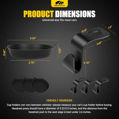 MIKKUPPA Car Seat Headrest Hook & Cup Holder Coaster - 4 Pack Universal Hanger Storage Organizer Hook for Bag Purse Coat, Non-Slip Silicone Cup Holder Insert, Car Essentials Interior Accessories