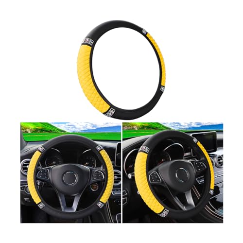 Bling Soft Leather Steering Wheel Cover, 15 Inch Colorful Rhinestones Auto Elastic Steering Wheel Protector, Sparkly Crystal Diamond for Women Girls, Car Accessories for Most Cars (Yellow) - color: Yellow