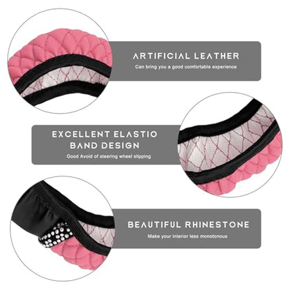 Bling Car Steering Wheel Cover, 15 Inch Sparkly Rhinestone Soft Leather Steering Wheel Protector, Non-Slip Universal Auto Elastic Steering Wheel Covers for Women Girls (Pink) - color: Pink