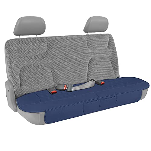 Motor Trend Seat Cover for Cars Trucks SUV, Faux Leather Rear Bench Blue Padded Car Seat Cover with Storage Pockets, Premium Interior Car Seat Cover - color: Blue