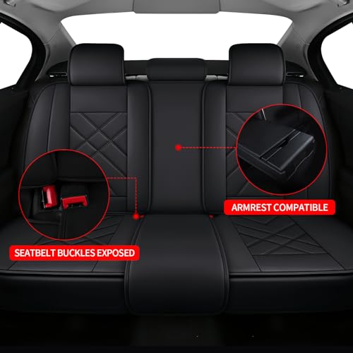 Faux Leather Custom Fit Seat Covers Compatible with Nissan Frontier 2007-2026 Full Set 5 Seats, Airbag Compatible, Black - color: #068-Black, size: 5 Seats