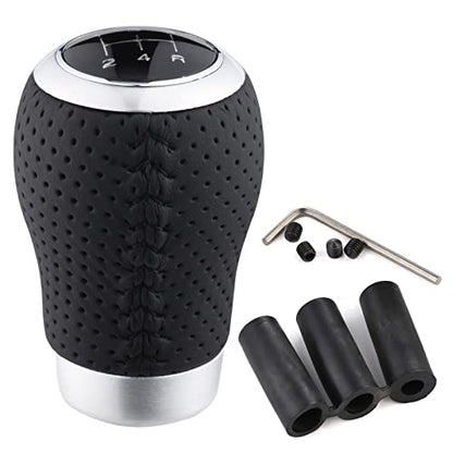 5 Speed Manual Gear Shifter Stick Handle Black Stitched Leather Shift Lever Knob Replacement Fit Most Trucks Cars