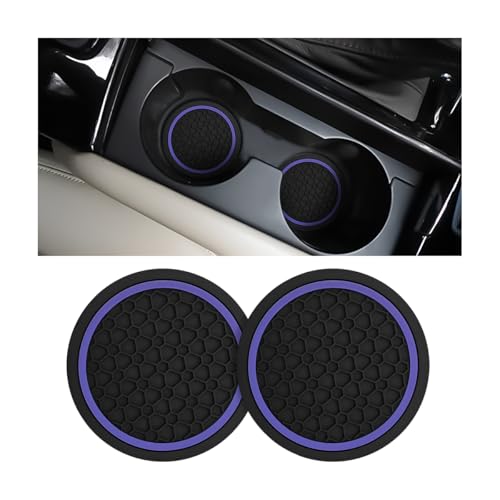 Mandark 2PCS Car Cup Holder Coasters, 2.75 Inch Non-Slip Insert Water Bottle Holder Pads, Dustproof Automotive Interior Accessories Mat, Universal for Vehicles, Trucks, RVs and More(Black/Purple) - color: Black/Purple, size: 2PCS