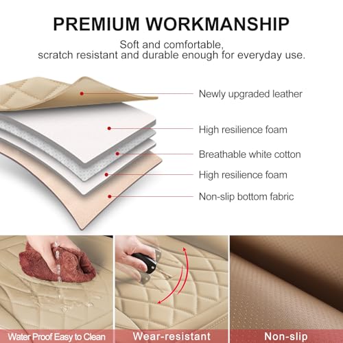 BEITK 2 Pack Leather Front Car Seat Cover Bottom Car Seat, Universal Anti-Slip Driver Car Seat Protectors with Storage Pocket, Waterproof Bottom Auto Seat Cushion Pad Mat for Most Vehicles(Beige) - color: cushion pair beige