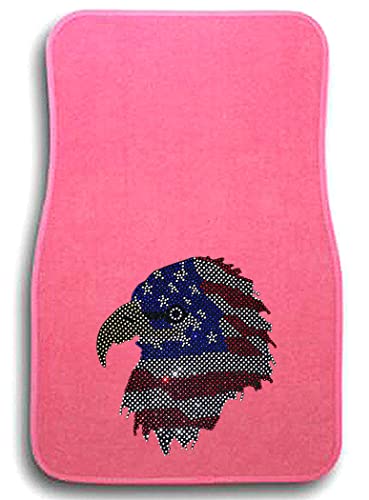 Universal Fit Front/Rear 4-Piece Full Set Crystal Bling Rhinestone Design Studded Carpet Car SUV Truck Pink Floor Mats - 4 Pcs Set (Eagle Face-Pink) - color: Eagle Face-Pink