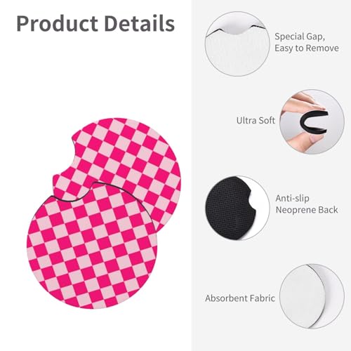 Pink Checkered Steering Wheel Cover Checkered hot Pink Steering Wheel Cover of Wome Anti-Slip Breathable Universal 14-15 Inch Car with 2 Pcs Car Coasters Suitable Men Women - color: Checkered Pink