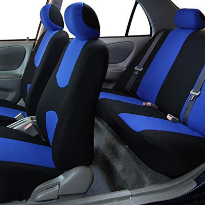 FH Group Car Seat Covers Full Set Cloth - Universal Fit Automotive Seat Covers, Low Back Front Seat Covers, Solid Back Seat Cover, Washable Car Seat Cover for SUV, Sedan and Van Blue - color: Blue, style: Seat Cover Full Set