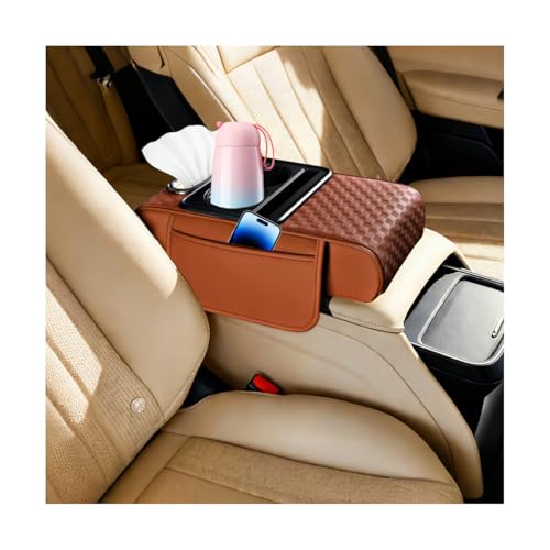 Car Center Console Armrest Pillow, 5-in-1 Armrest Box Cover with Cup Phone Holder & Storage Pocket Tissue Box, Multifunctional Auto Middle Console Arm Rest Protector, Universal Fit (Orange) - color: Orange