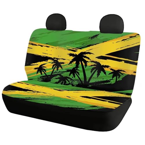 Howilath Jamaican Flag Car Seat Cover Full Set 4-Piece Coconut Tree Front & Rear Split Auto Seat Cushion Auto Accessories Universal Fit All Seasons - color: Jamaican Flag Coconut Tree