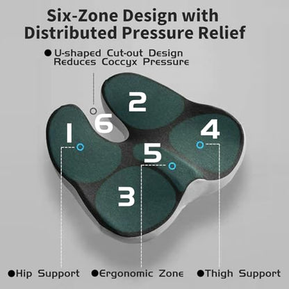 Pressure Relief Seat Cushion for Long Sitting Hours on Office/Home Chair, Car, Wheelchair - Extra-Dense Memory Foam for Hip, Tailbone, Coccyx, Sciatica-Black (Light Edge) - color: Black (Light Edge)