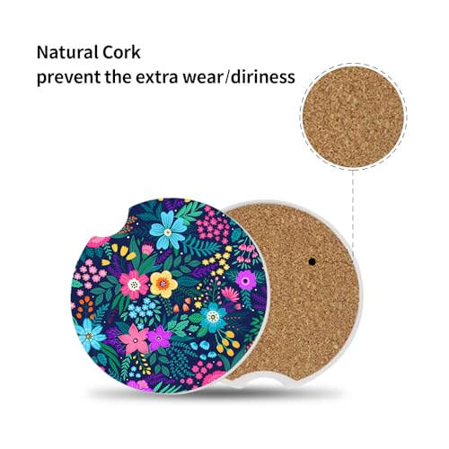 Blue Flowers Car Coasters for Drinks Absorbent,2 Pack Cup Holders,2.56" Ceramic Stone & Non-Scratch Cork Base Coasters,Auto Accessories for Women & Men. - color: Blue Flowers