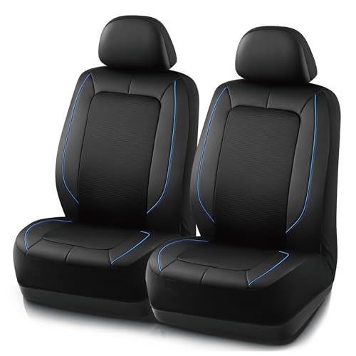 PIC AUTO Car Seat Cover, Pinping Leather and Mesh Seat Cover for Cars, Stylish Two-Tone Design Front Seat Cover, Breathable, Universal Fit,Comfortable and Durable, SUVs, and Trucks(Blue) - color: Blue, size: Front